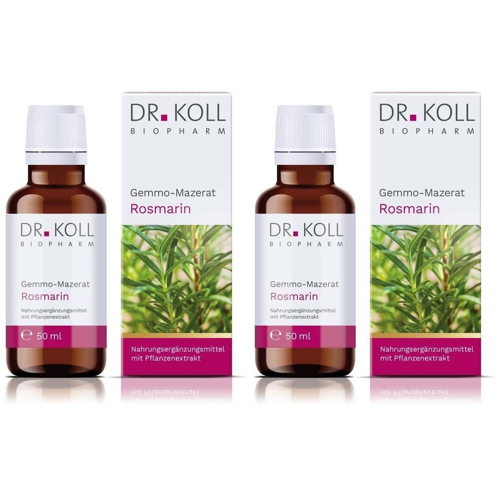 Zwei Flaschen und zwei Schachteln Dr. Koll Gemmo-Mazerat Rosmarin, je 50 ml.