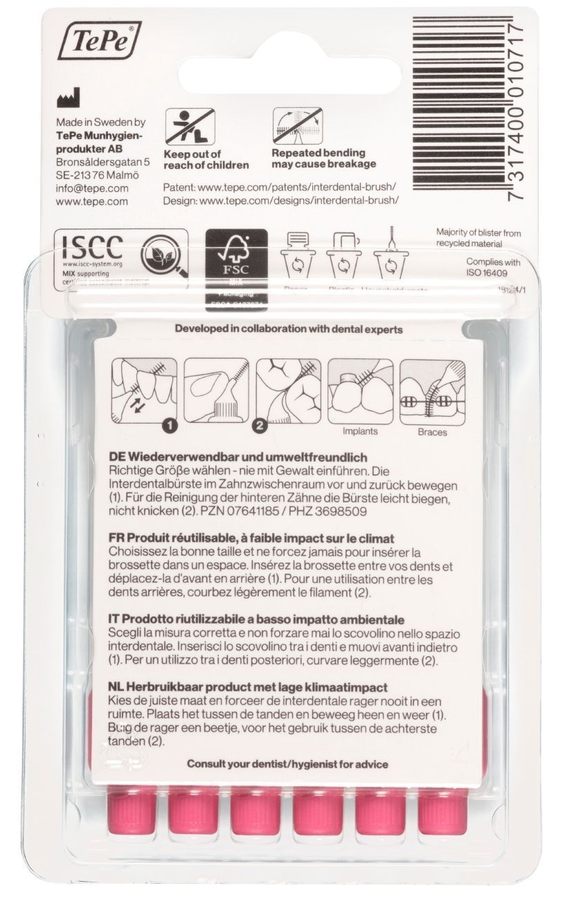 Rückseite der Verpackung mit Produktinformationen. Text in Deutsch, Französisch, Italienisch und Niederländisch. FSC-Zertifizierung.