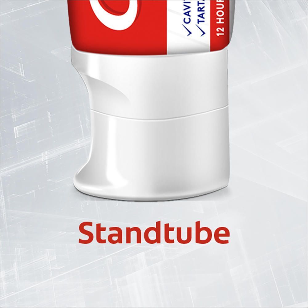 Standfuß der Zahnpasta-Tube. Text: Standtube.