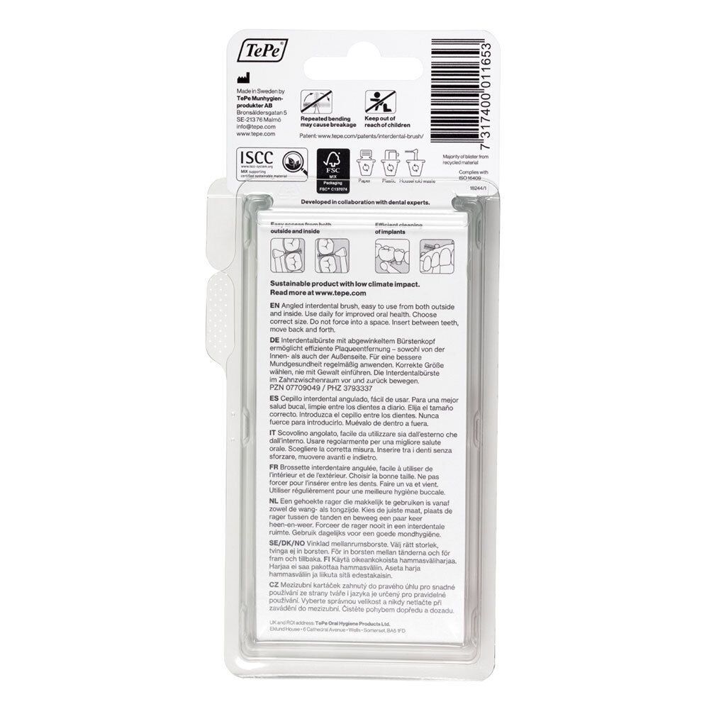 Rückseite der Verpackung mit Produktinformationen und Logos. Text in mehreren Sprachen. Enthält Informationen zur nachhaltigen Produktion.