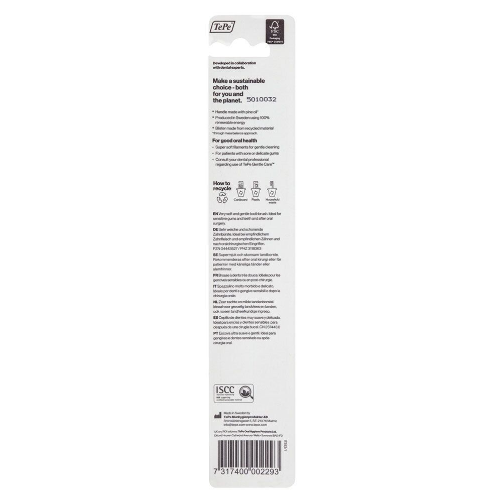 Rückseite der Verpackung. Text in mehreren Sprachen. FSC-Logo und Barcode.