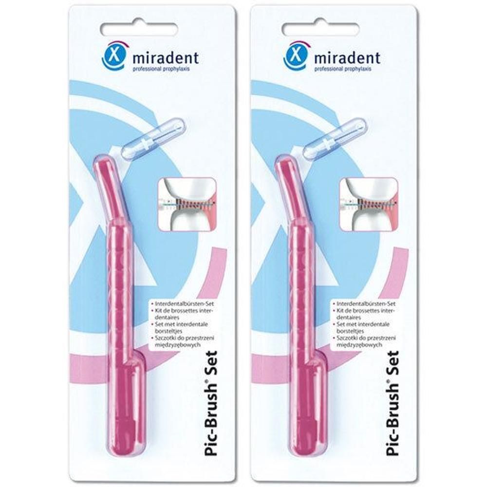 Miradent Interd.Pic-Brush Set 1Halt+1Bü.tran.pink 2x 2x1 St Zahnbürste
