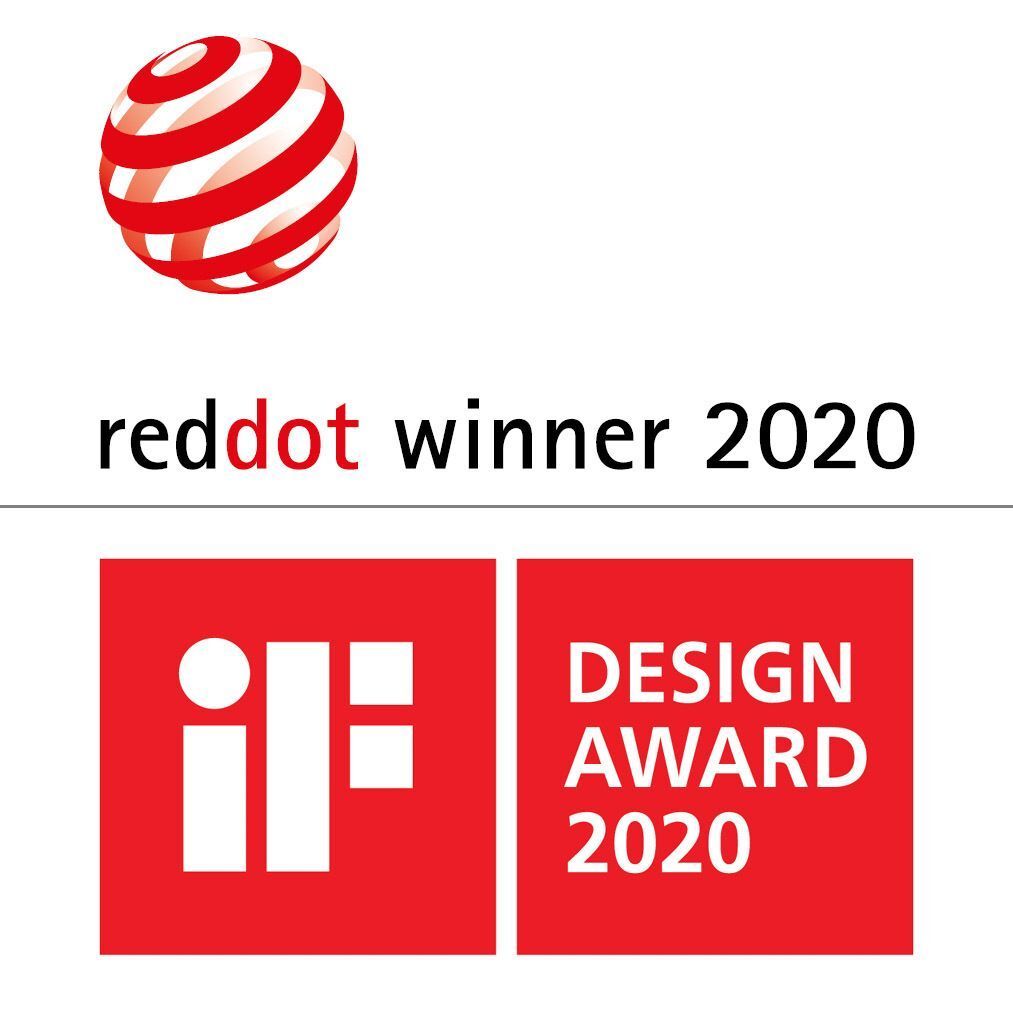 Red Dot Winner 2020 Logo und iF Design Award 2020 Logo.