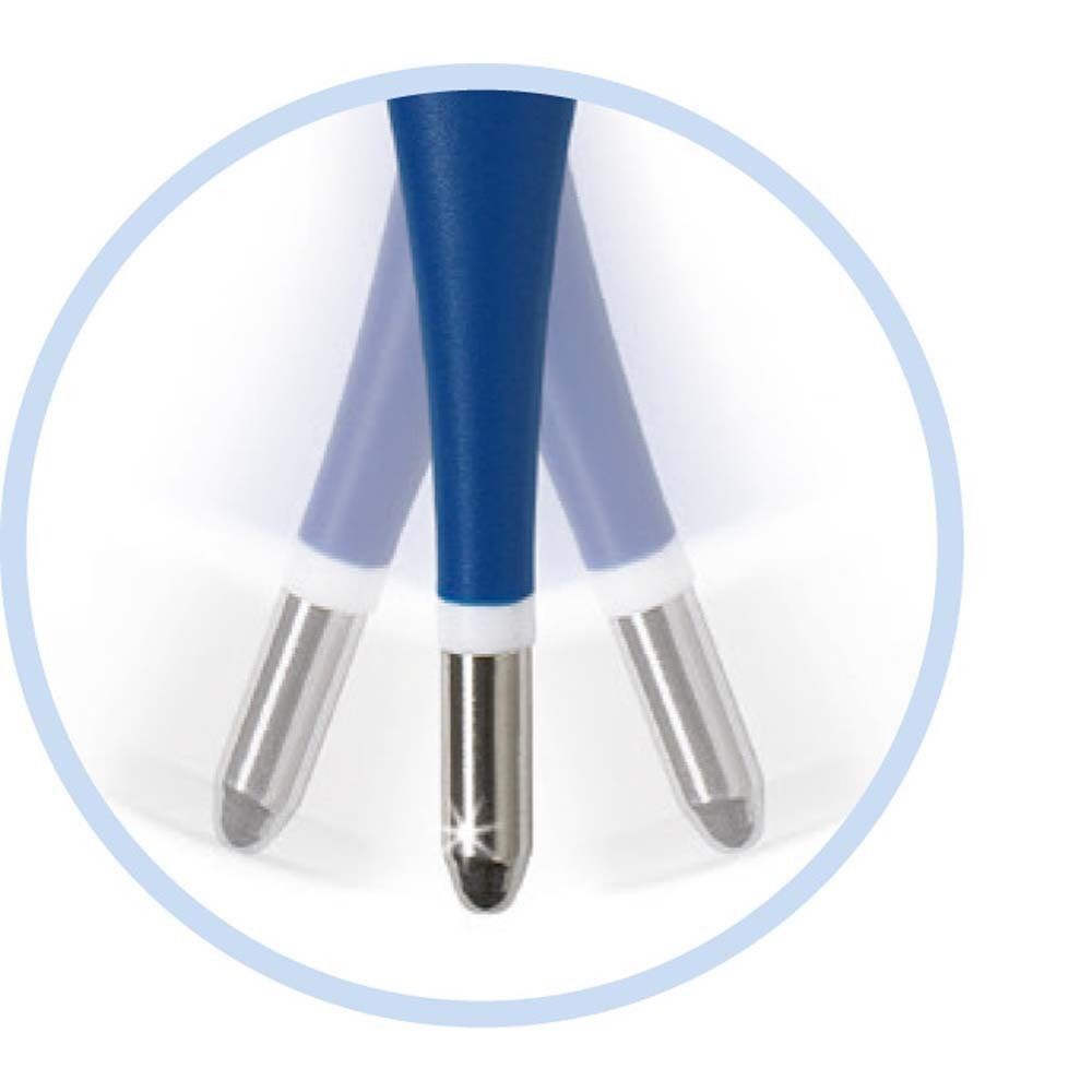 Nahaufnahme der flexiblen Spitze eines Thermometers. Drei Spitzen in Bewegung dargestellt.