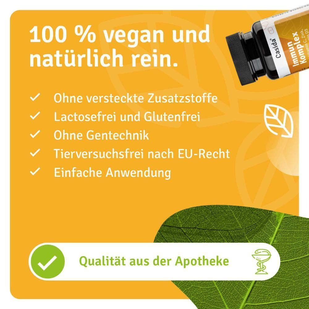 Casida® Immun Komplex. Ohne versteckte Zusätze, laktose- und glutenfrei, ohne Gentechnik. Qualität aus der Apotheke.