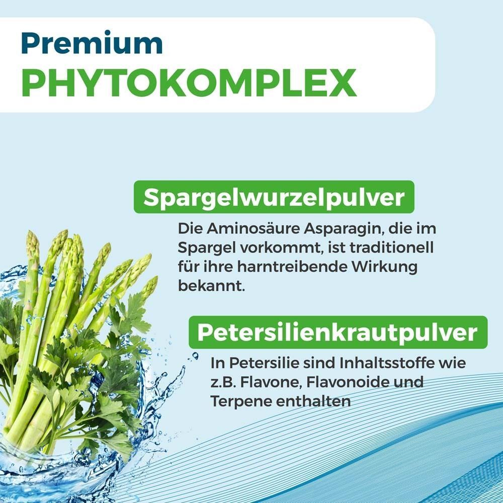Text über Spargelwurzelpulver und Petersilienkrautpulver. Aminosäure Asparagin, Flavonoide und Terpene enthalten.
