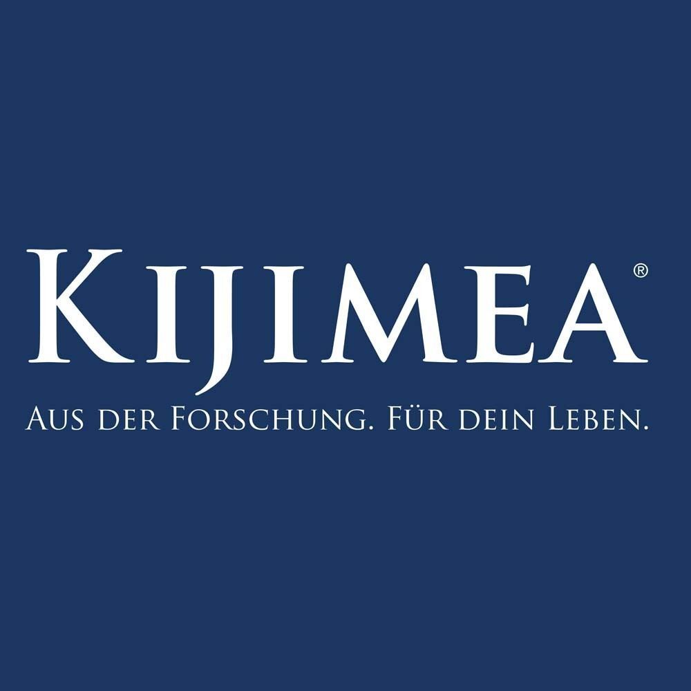 KIJIMEA-Logo in Weiß auf blauem Hintergrund. Text: AUS DER FORSCHUNG. FÜR DEIN LEBEN.