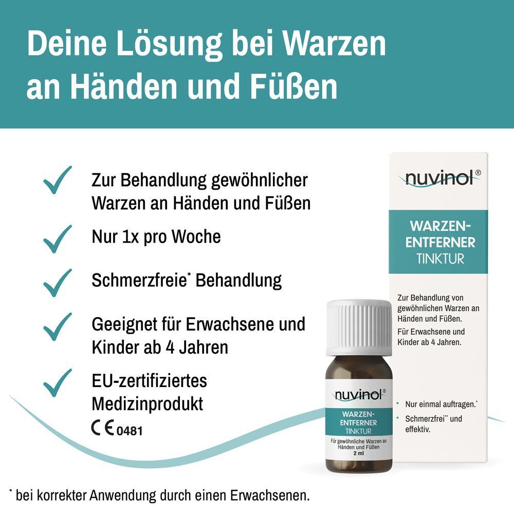Nuvinol Warzenentferner Tinktur: EU-zertifiziertes Medizinprodukt, CE0481.