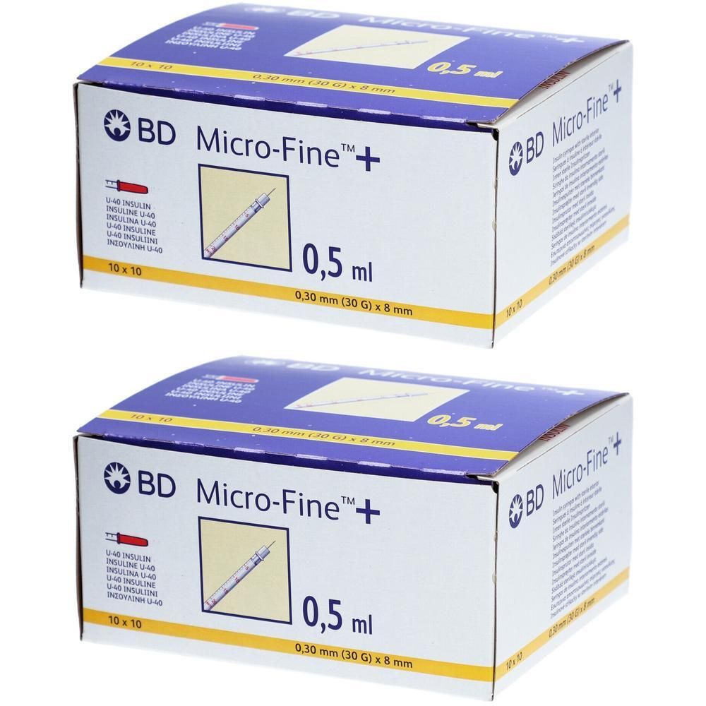 BD Micro-Fine+ Insulinspr.0,5 ml U40 8 mm 2x 2x100x0,5 Spritzen
