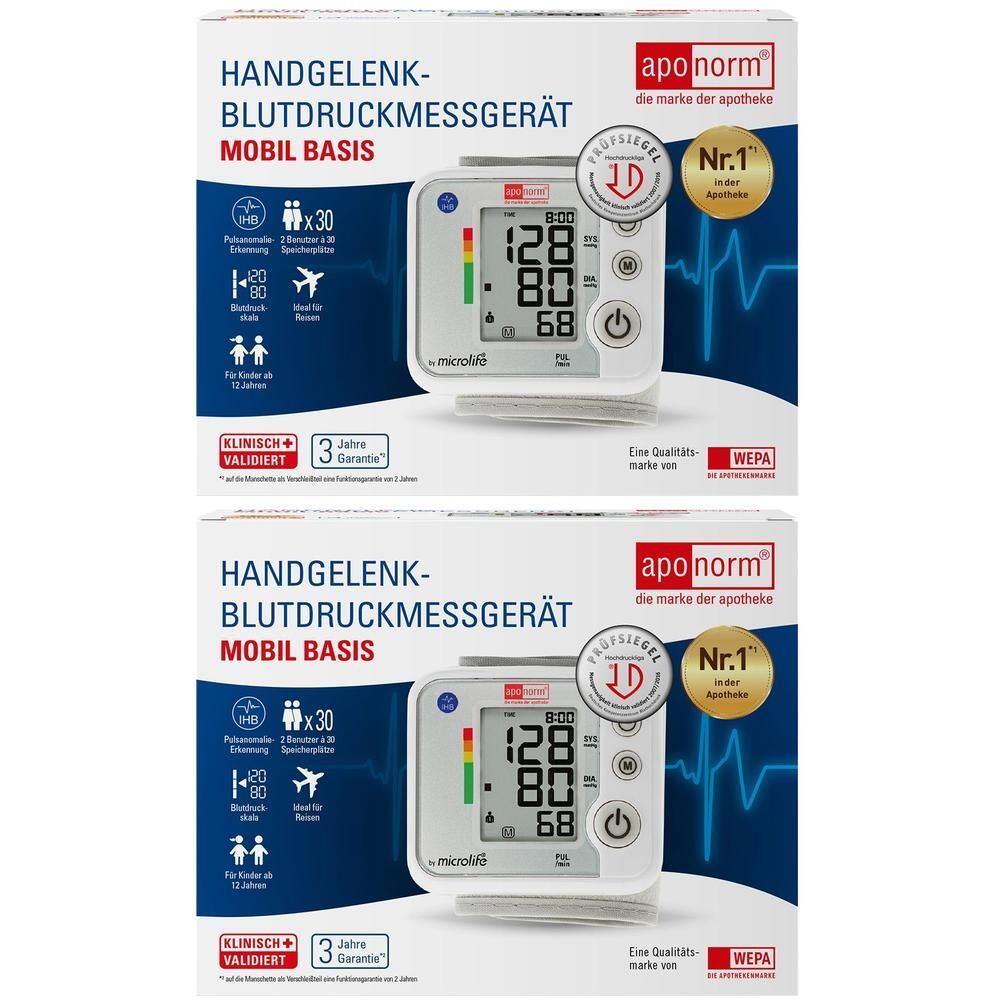 Aponorm Blutdruckmessgerät Mobil Basis Handgelenk 2x 2x1 St