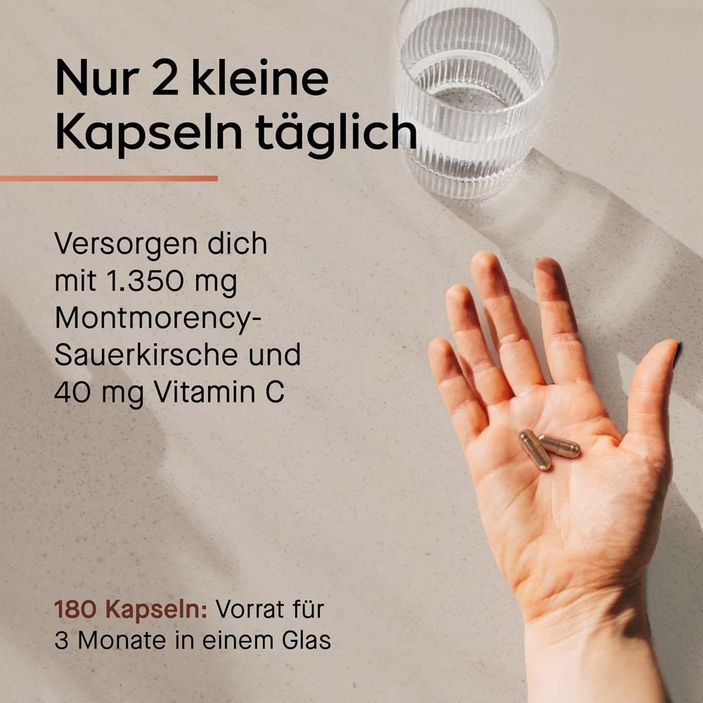 Hand hält zwei Kapseln. Text: "Nur 2 kleine Kapseln täglich".