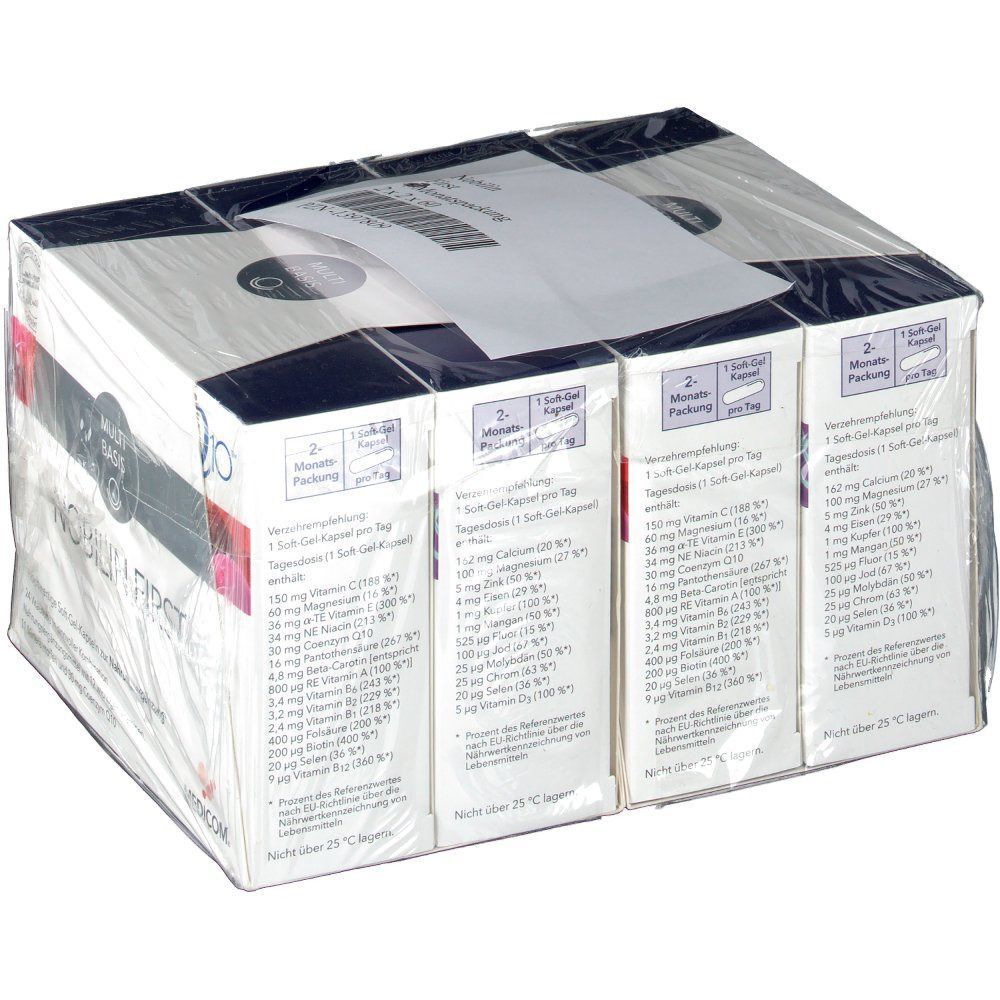 Verpackung mit mehreren Schachteln Nobilin First, in Folie eingeschweißt. Aufdrucke mit Produktinformationen und Inhaltsstoffen.