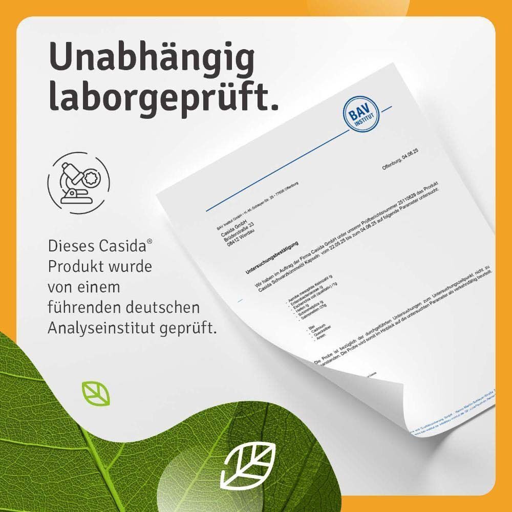 Zertifikat eines Analyseinstituts. Text: Dieses Casida® Produkt wurde von einem führenden deutschen Analyseinstitut geprüft.