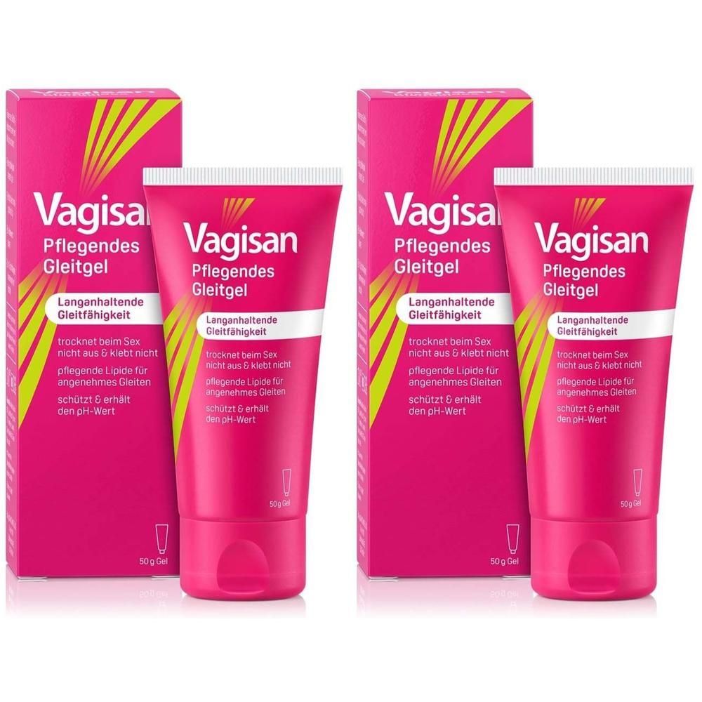 Zwei Vagisan pflegendes Gleitgel Tuben und Faltschachteln.