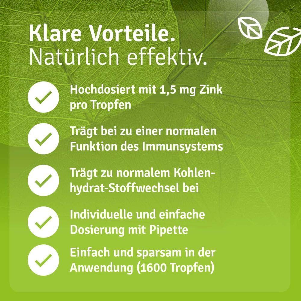 Zink Tropfen Vorteile: Hochdosiert mit 1,5 mg Zink pro Tropfen. Trägt zu normaler Funktion des Immunsystems bei. Individuelle Dosierung mit Pipette.