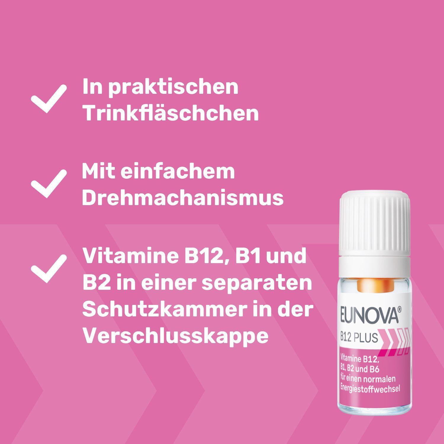 EUNOVA B12 PLUS Trinkfläschchen mit separater Schutzkammer im Verschluss.