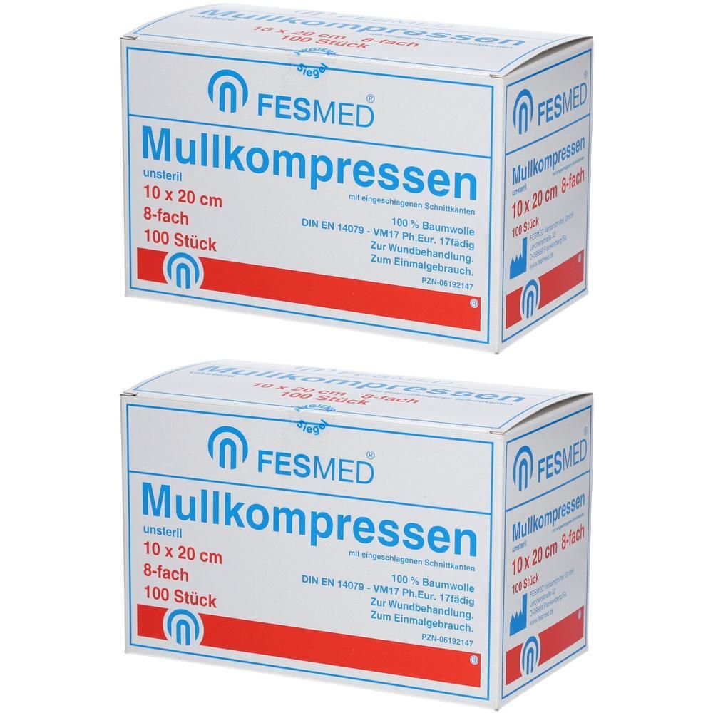 Mullkompressen ES 10x20 cm unsteril 8fach 2x 2x100 St Kompressen