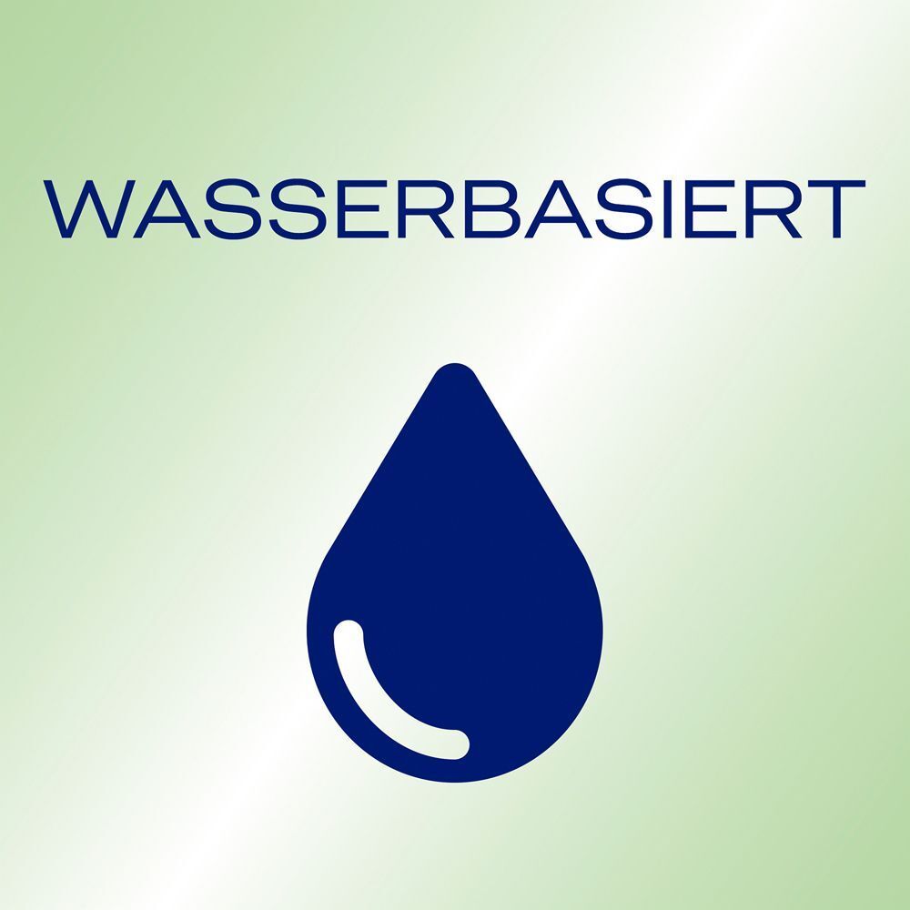 Blauer Tropfen. Text: Wasserbasiert.