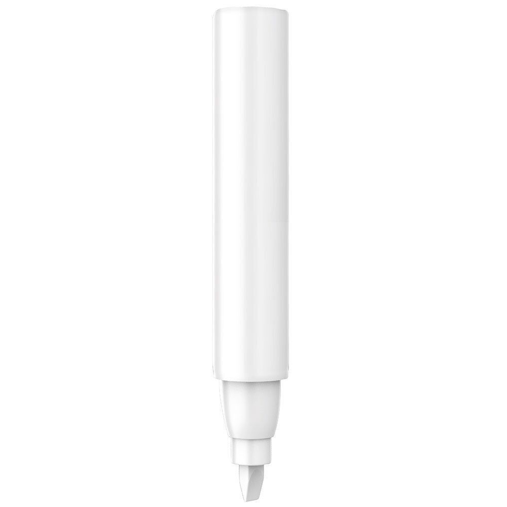 Weißer Stift mit abgerundetem Gehäuse und Spitze. Produktansicht von vorne.
