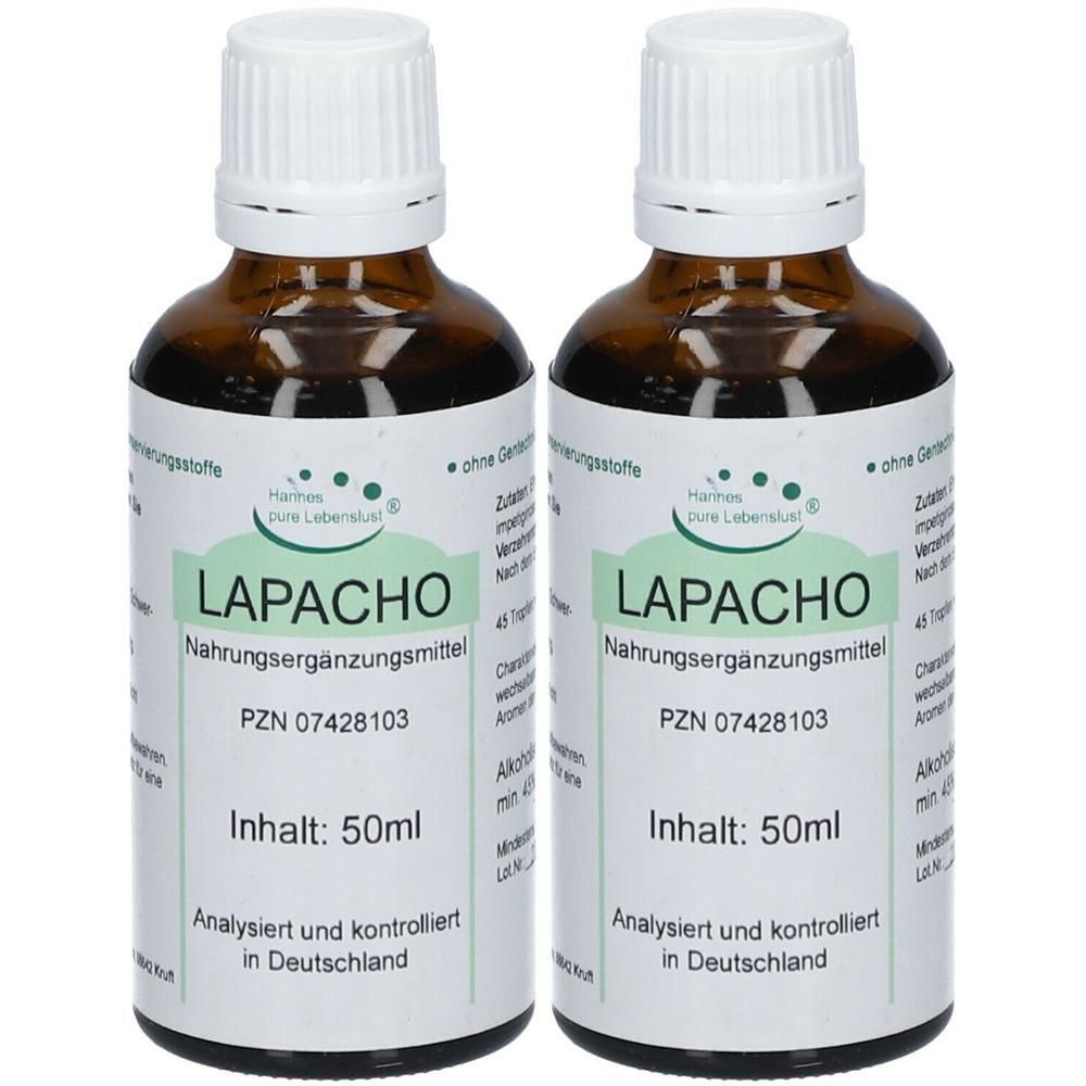 Zwei Flaschen Lapacho Nahrungsergänzungsmittel, je 50ml. Analysiert und kontrolliert in Deutschland.