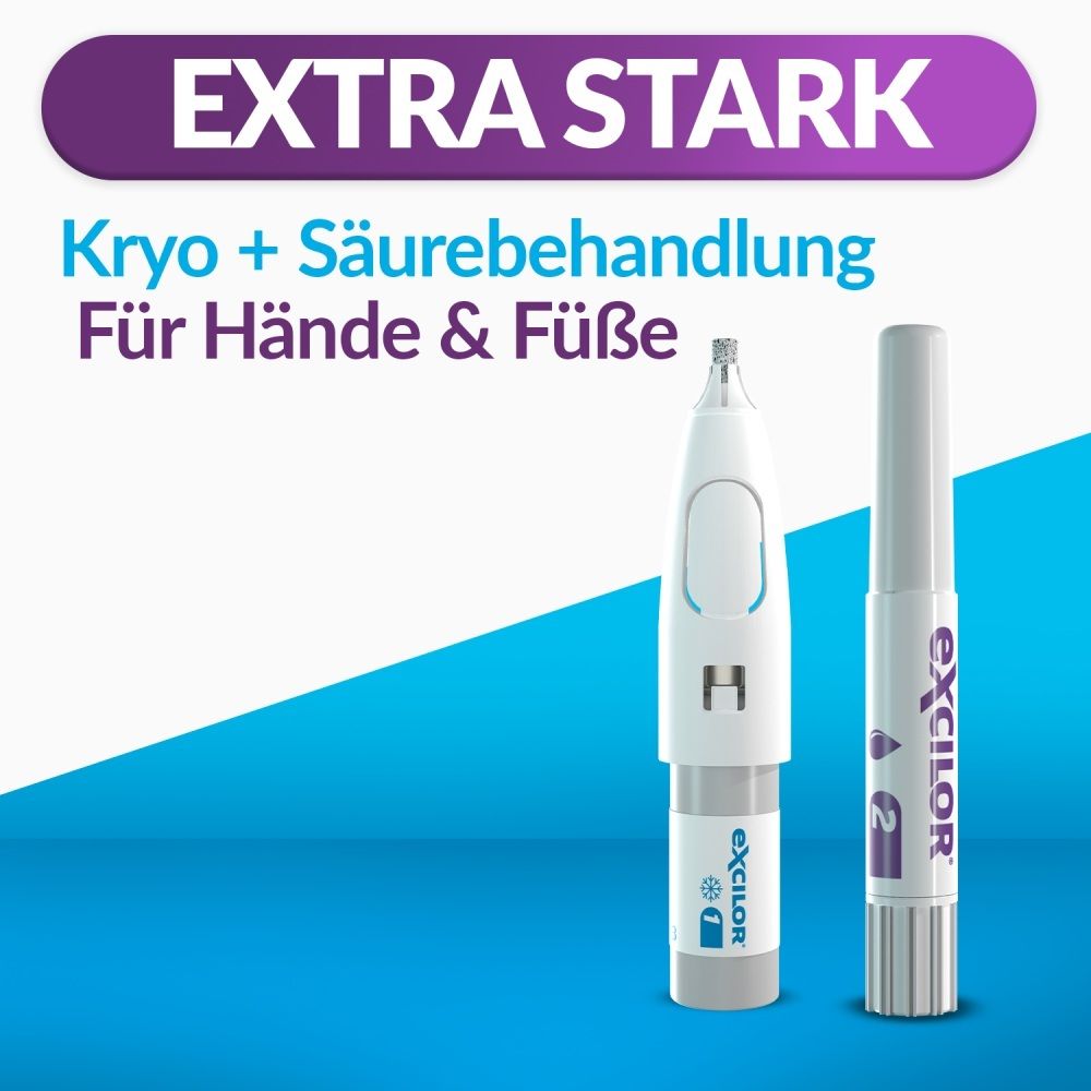 Excilor® Warzen Duo Power: Kälte- und Säurebehandlung für Hände und Füße.