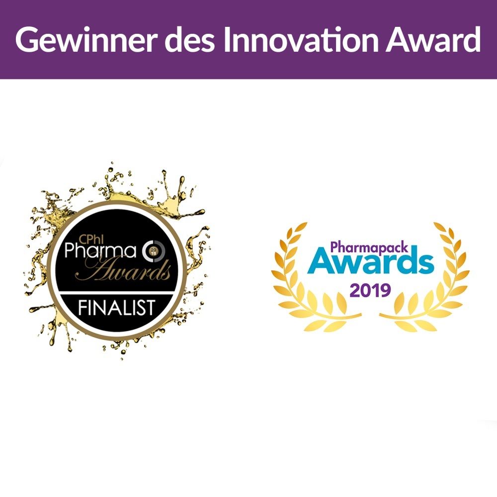 Auszeichnungen für Excilor®: CPhI Pharma Awards Finalist und Pharmapack Awards 2019.