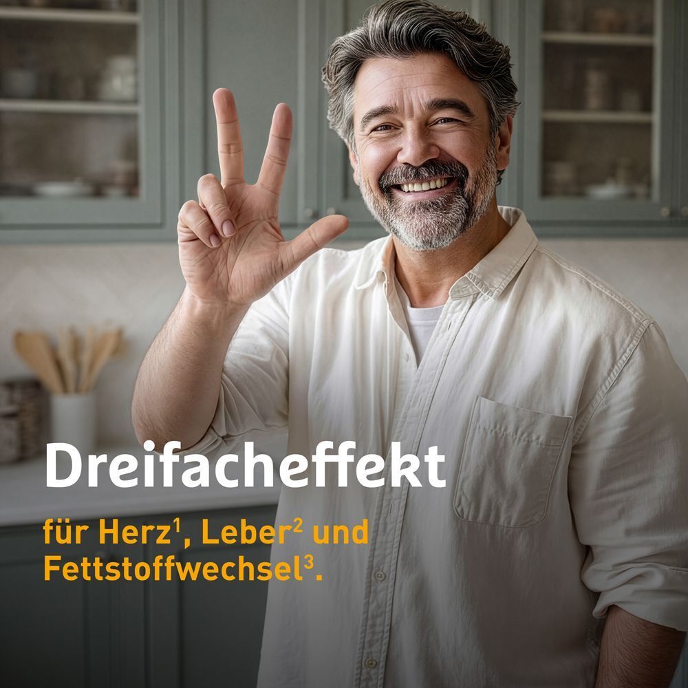 Mann mit drei Fingern, der für den Dreifacheffekt von LAGOSA Triplex wirbt.