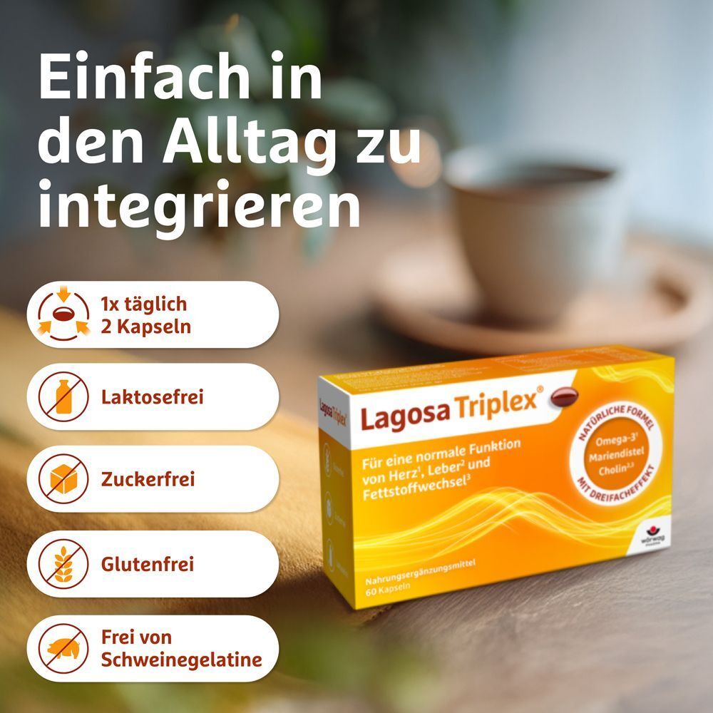 LAGOSA Triplex Packung mit Symbolen für laktosefrei, zuckerfrei, glutenfrei.