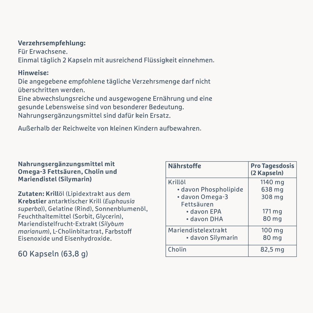 Nährwertangaben und Zutatenliste für LAGOSA Triplex, 60 Kapseln.