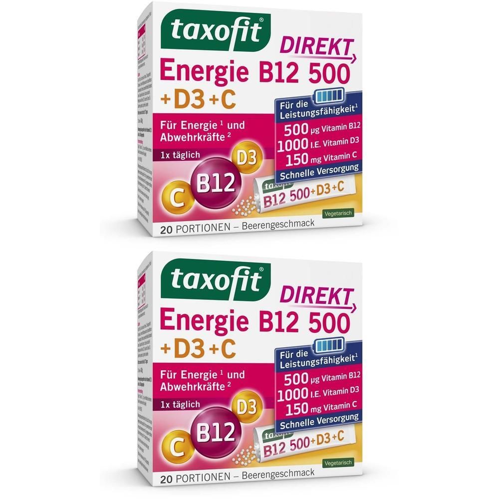 Taxofit Energie B12 500+D3+C Direkt Granulat 2x 2x20 St