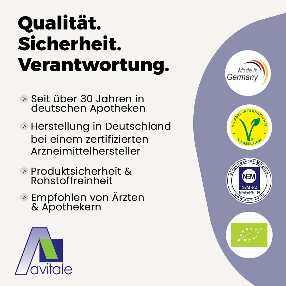 Qualitäts- und Sicherheitszertifizierungen. Made in Germany, V-Label, NEM, Bio-Siegel. Empfohlen von Ärzten & Apothekern.