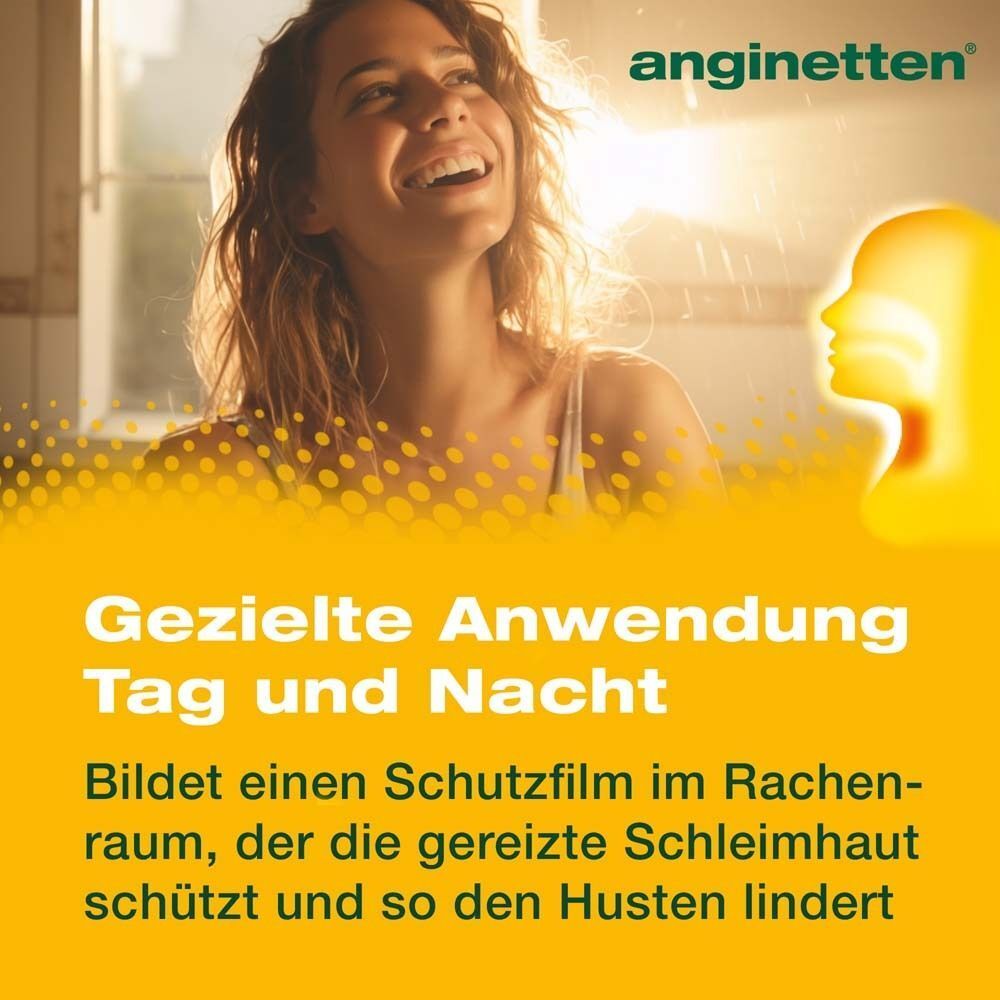 Eine lächelnde Frau vor einem Fenster. Auf gelbem Hintergrund steht Gezielte Anwendung Tag und Nacht.