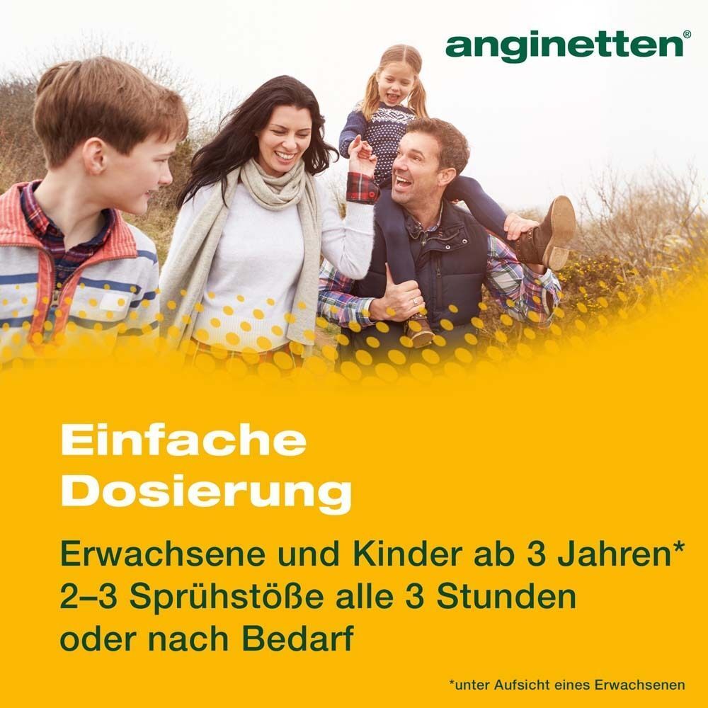 Eine Familie mit Kindern. Auf gelbem Hintergrund steht Einfache Dosierung.