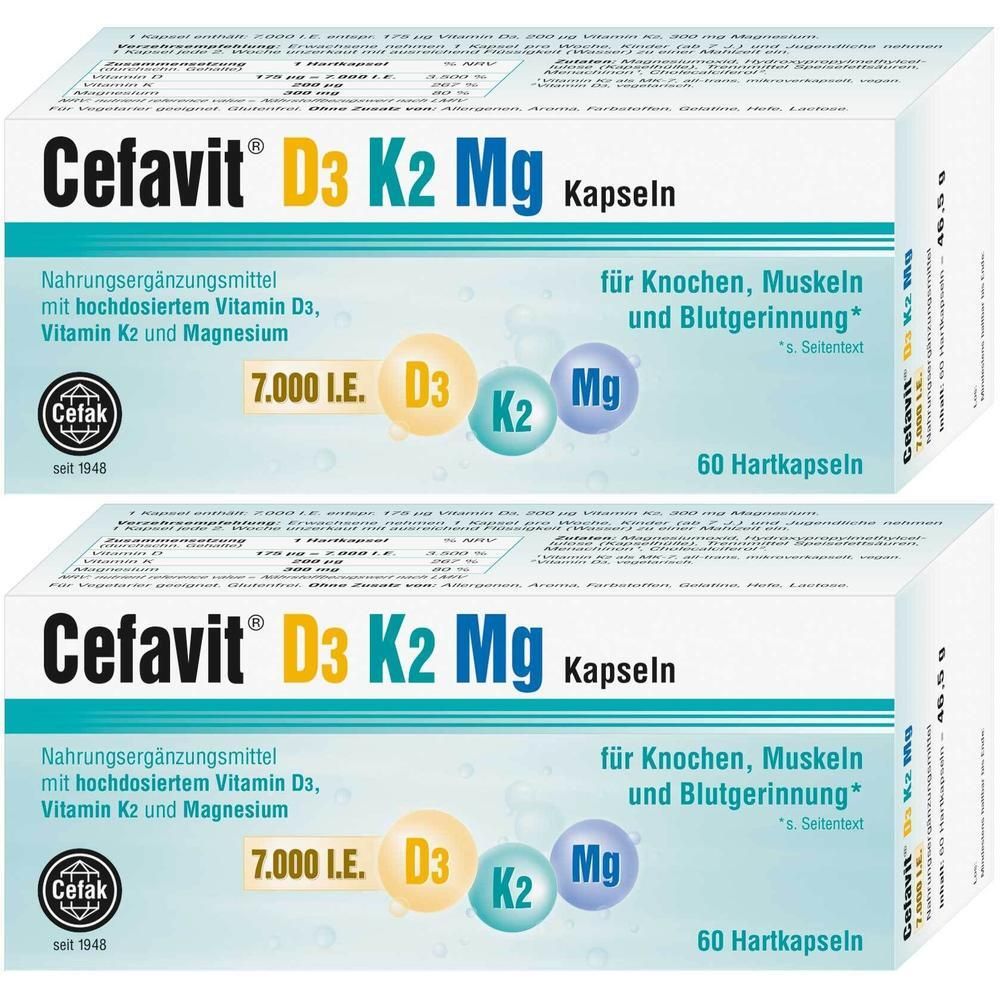 Cefavit D3 K2 Mg 7.000 I.e. Hartkapseln 2x 2x60 St