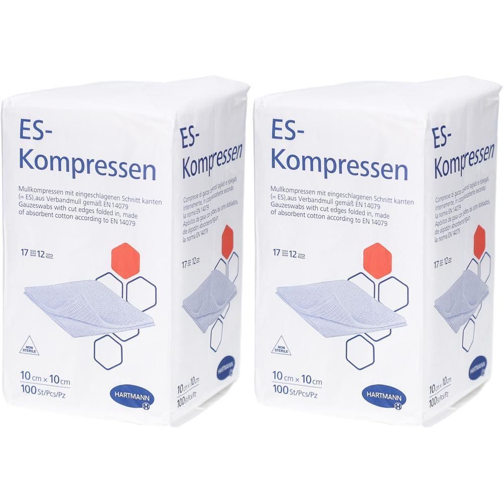 Es-Kompressen unsteril 10x10 cm 12fach 2x 2x100 St Kompressen