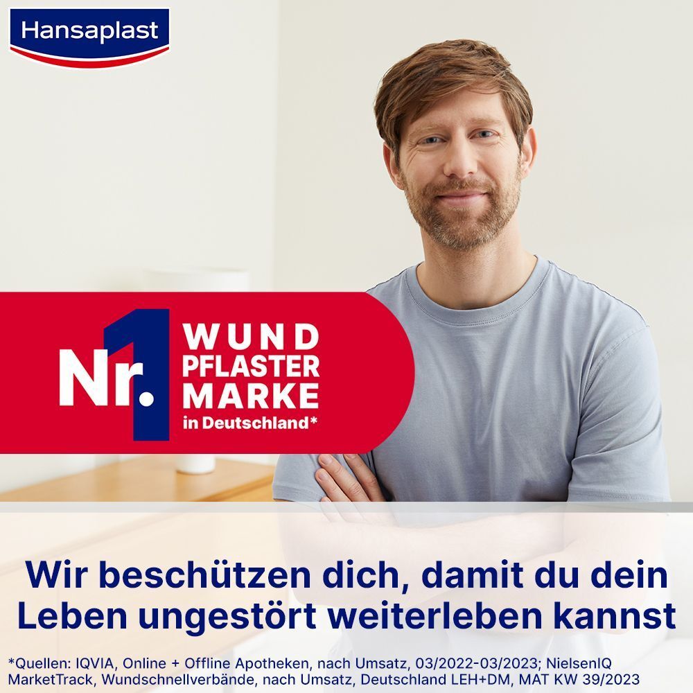 Ein Mann lächelt. Text: Nr. 1 Wundpflaster Marke in Deutschland.