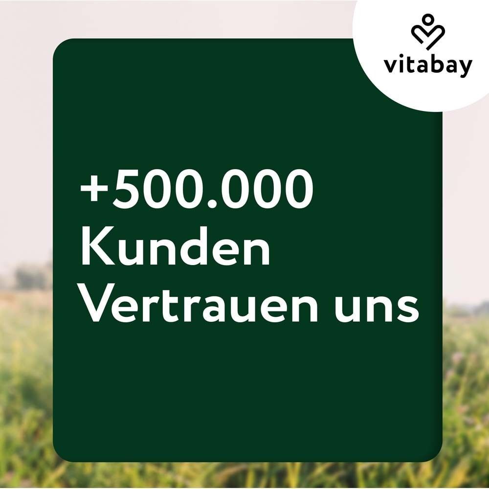 Text: +500.000 Kunden vertrauen uns. Hintergrund: grünes Feld. vitabay® Logo.