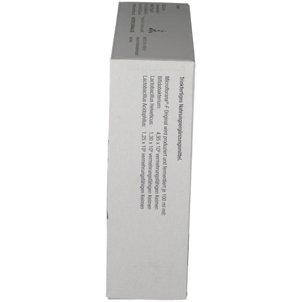 Seitenansicht einer Packung Microflorana-F DIRECT 10 mit Nährwertangaben.