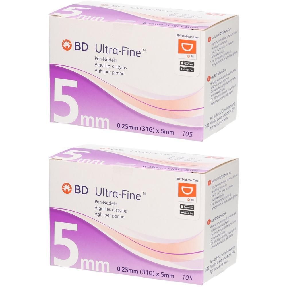 BD Ultra-Fine Pen-Nadeln 5 mm 31 G 0,25 2x 2x105 St Kanüle