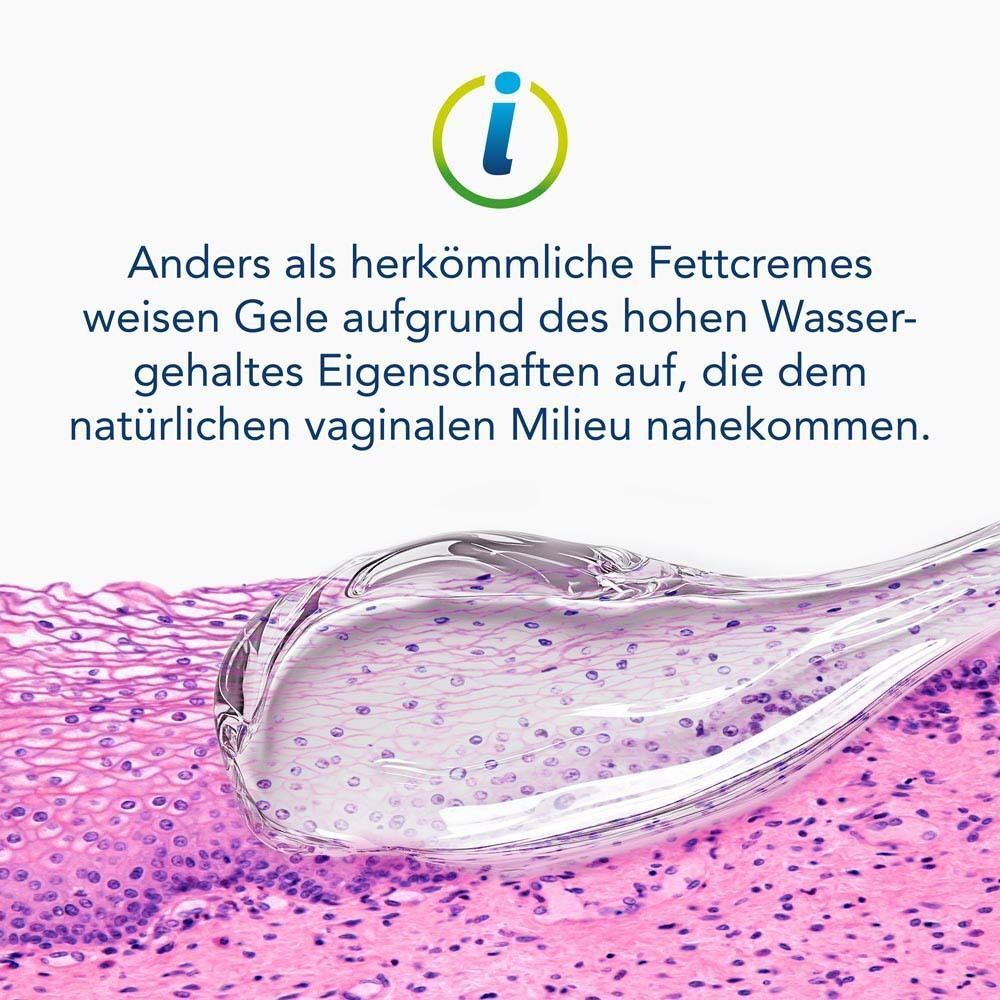Gel auf Gewebe. Text: Anders als Fettcremes, Eigenschaften, die dem natürlichen Milieu nahekommen.