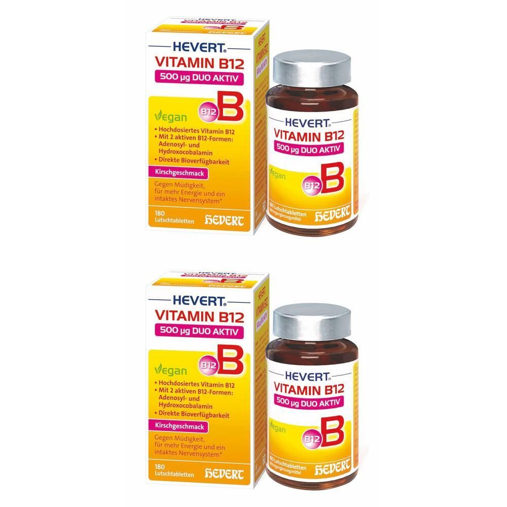 Vitamin B12 Hevert 500 µg Duo Aktiv Lutschtabl. 2x 2x180 St Lutschtabletten