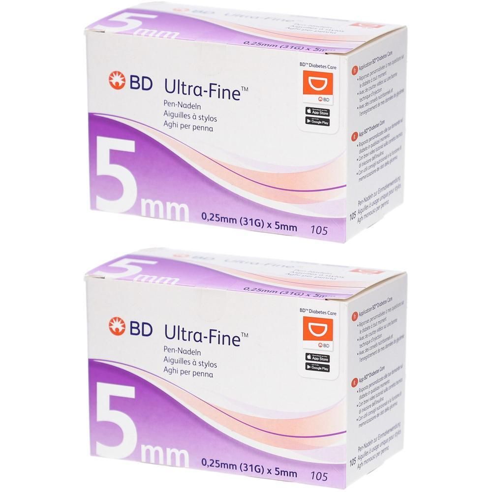 BD Ultra-Fine Pen-Nadeln 5 mm 31 G 0,25 2x 2x105 St Kanüle