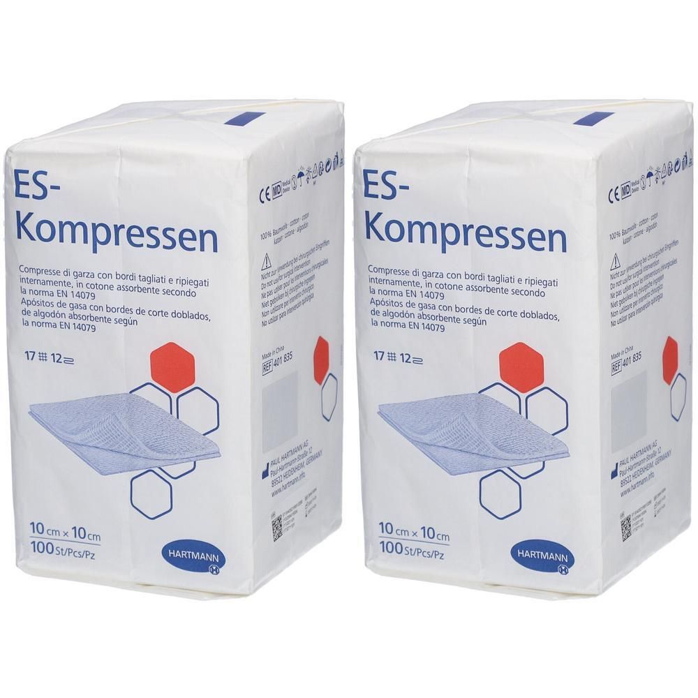 Es-Kompressen unsteril 10x10 cm 12fach 2x 2x100 St Kompressen