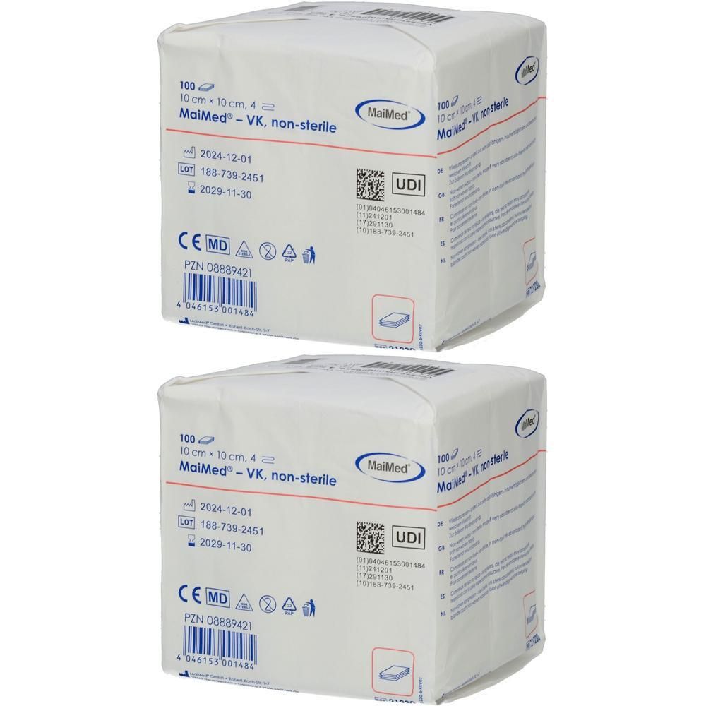 Vliesstoff-Kompressen unsteril 10x10 cm 4fach 2x 2x100 St Kompressen