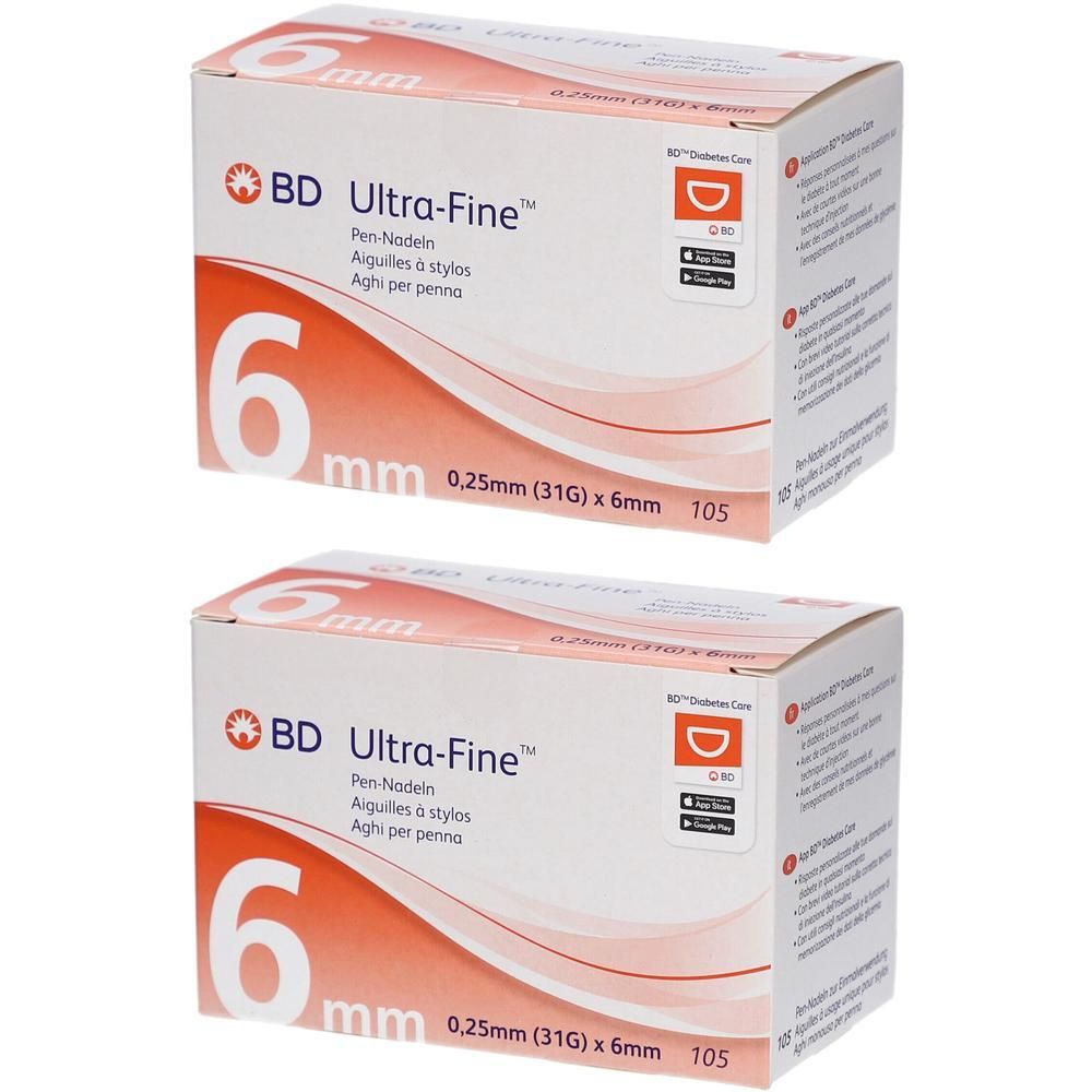 BD Ultra-Fine Pen-Nadeln 6 mm 31 G 0,25 2x 2x105 St Kanüle