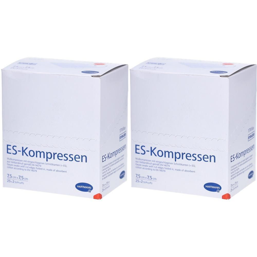 Es-Kompressen steril 7,5x7,5 cm 8fach 2x 2x25x2 St Kompressen