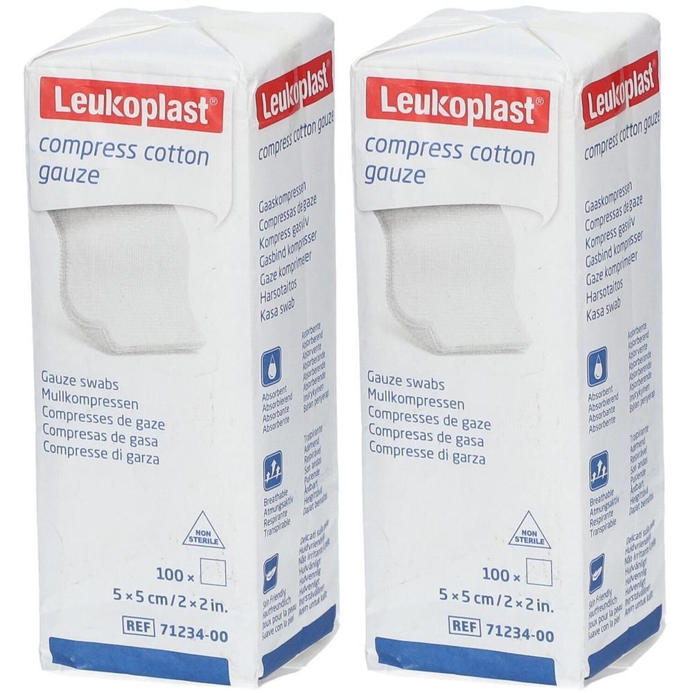 Leukoplast compress Cotton Gauze 5x5cm unst.8f 2x 2x100 St Kompressen