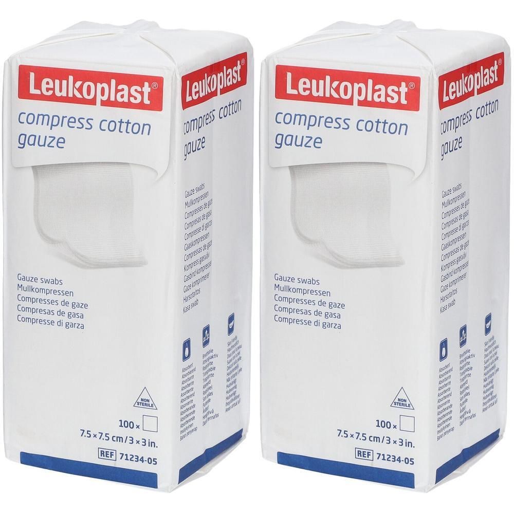 Leukoplast compress Cotton Gauze 7,5x7,5cm unst12f 2x 2x100 St Kompressen