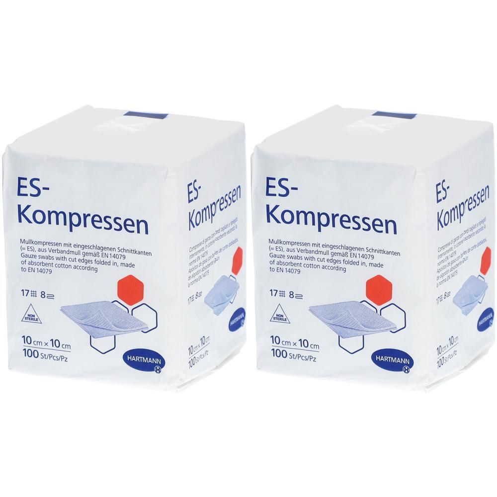 Es-Kompressen unsteril 10x10 cm 8fach 2x 2x100 St Kompressen