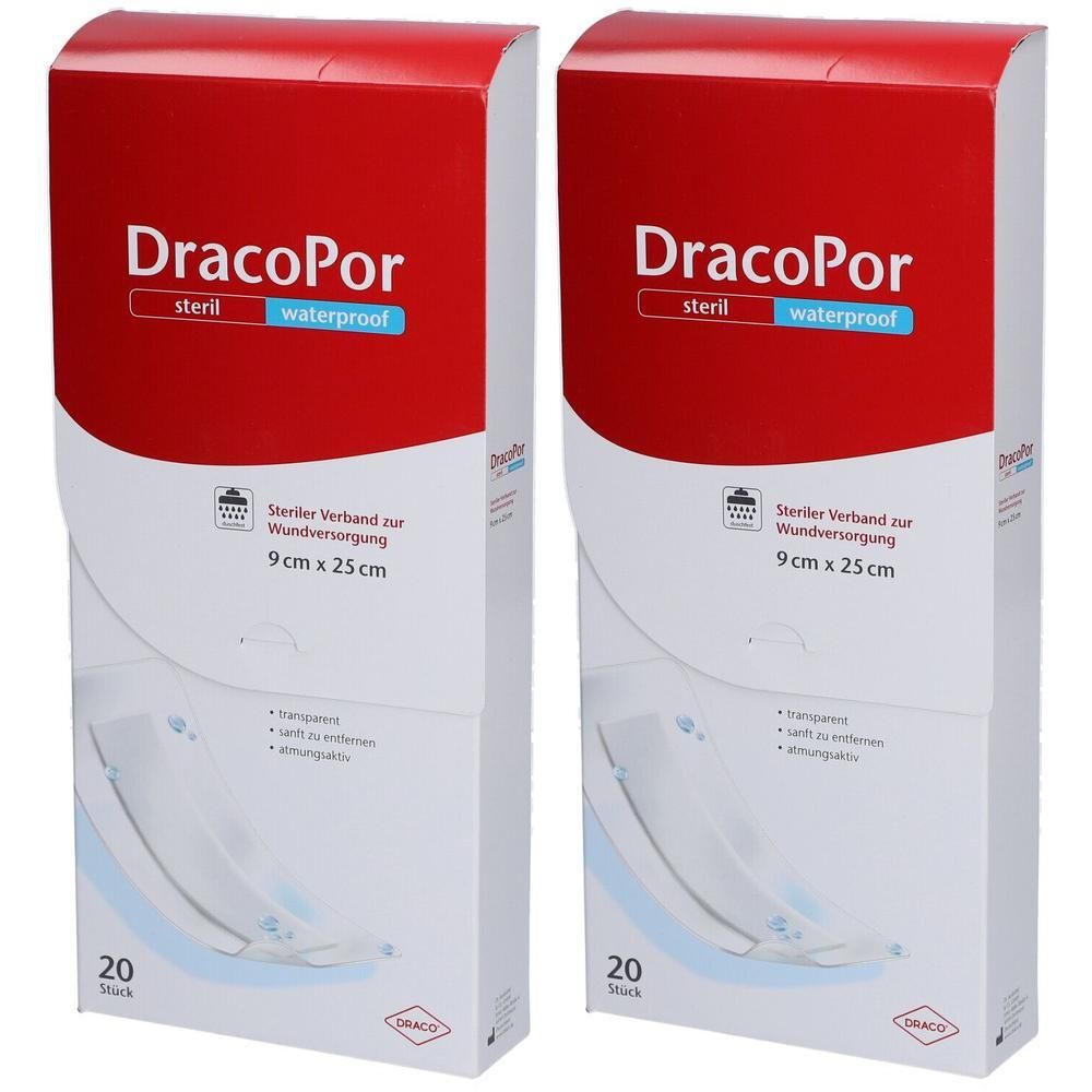 Dracopor waterproof Wundverband 9x25 cm steril 2x 2x20 St Pflaster